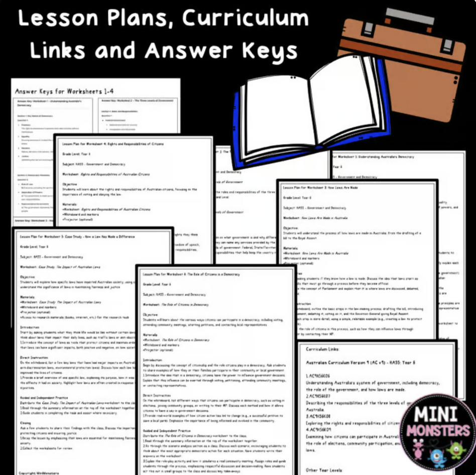 Australian Government Worksheets | Year 6 HASS Civics and Citizenship | Lesson Plans + Answer Keys
