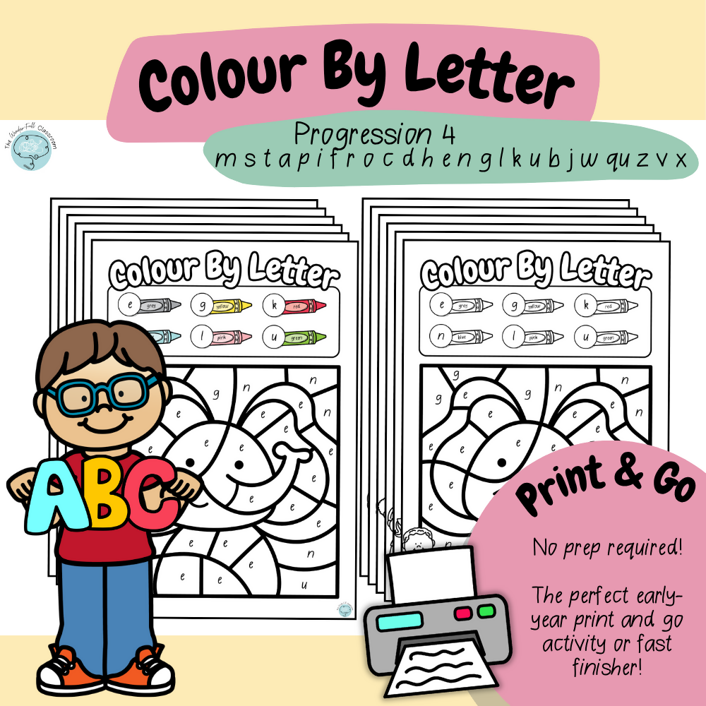Colour by Letter - mstapifrocdhenglkubjwquzvx | Letter Recognition | Print & Go