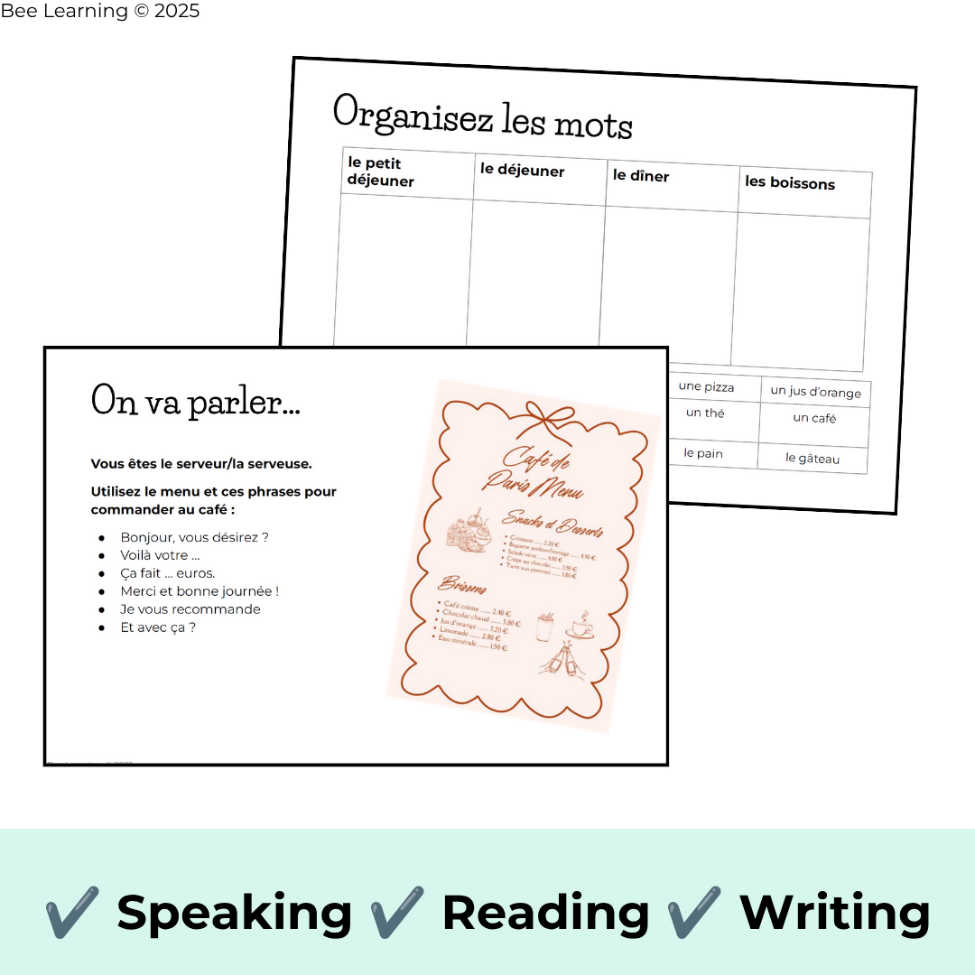 French Food Unit | Café Role Play & Speaking Activities | Year 7–8