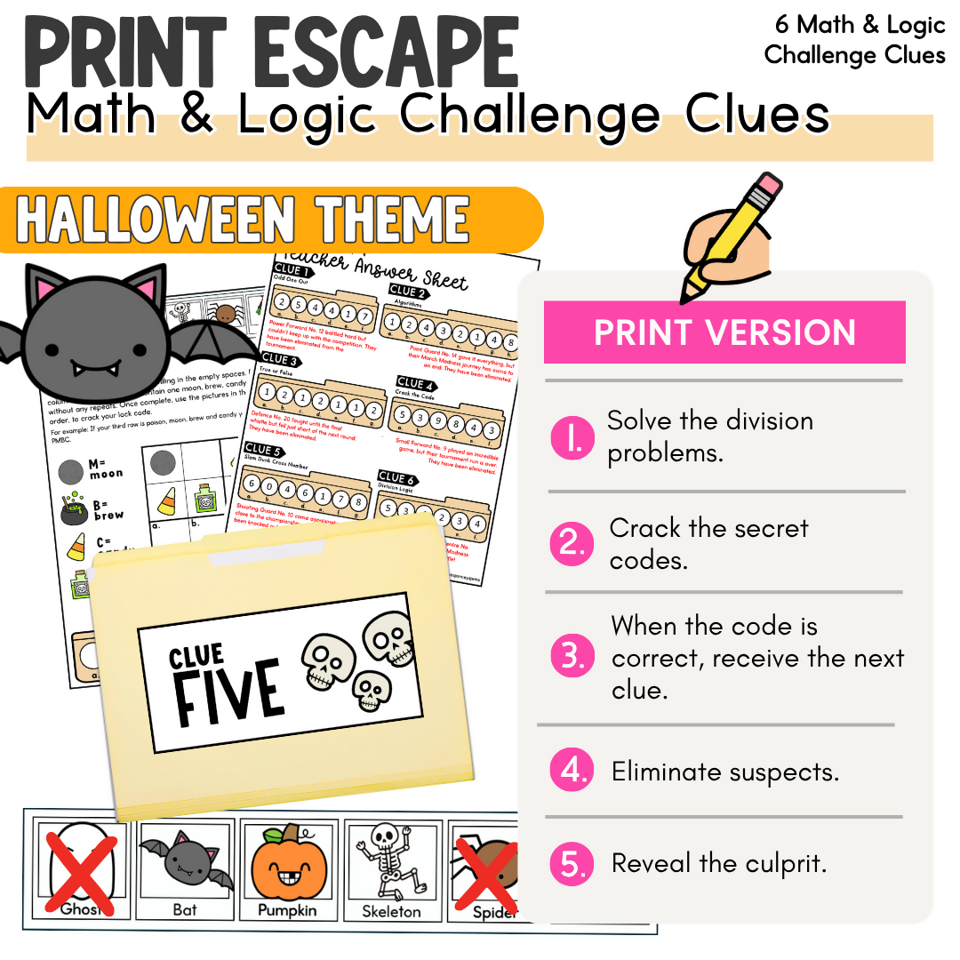 Halloween Maths Escape Room for Years 3–4 | Maths Logic Puzzles, Problem-Solving Challenges & Halloween Classroom Activities
