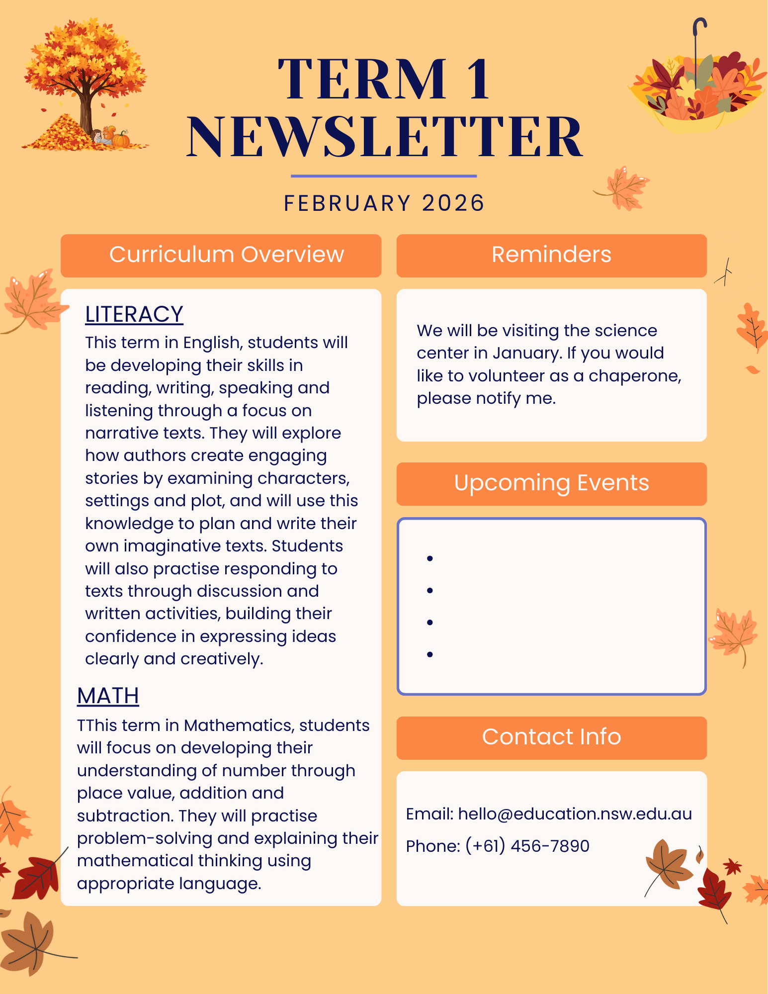 Term 1 - 4 Newsletters Bundle