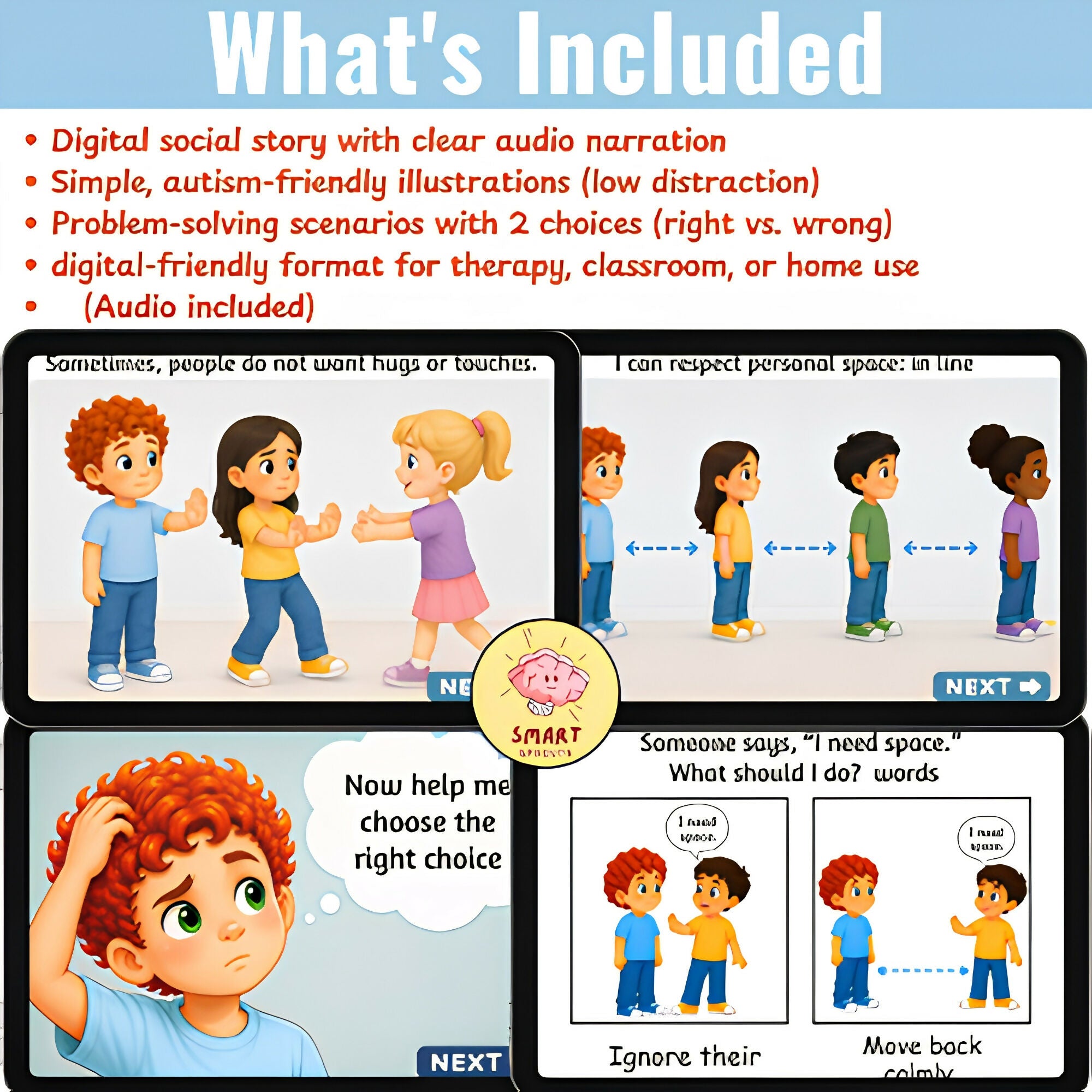 Personal Space & Keeping My Hands to Myself Social story Boom cards PreK, Autism