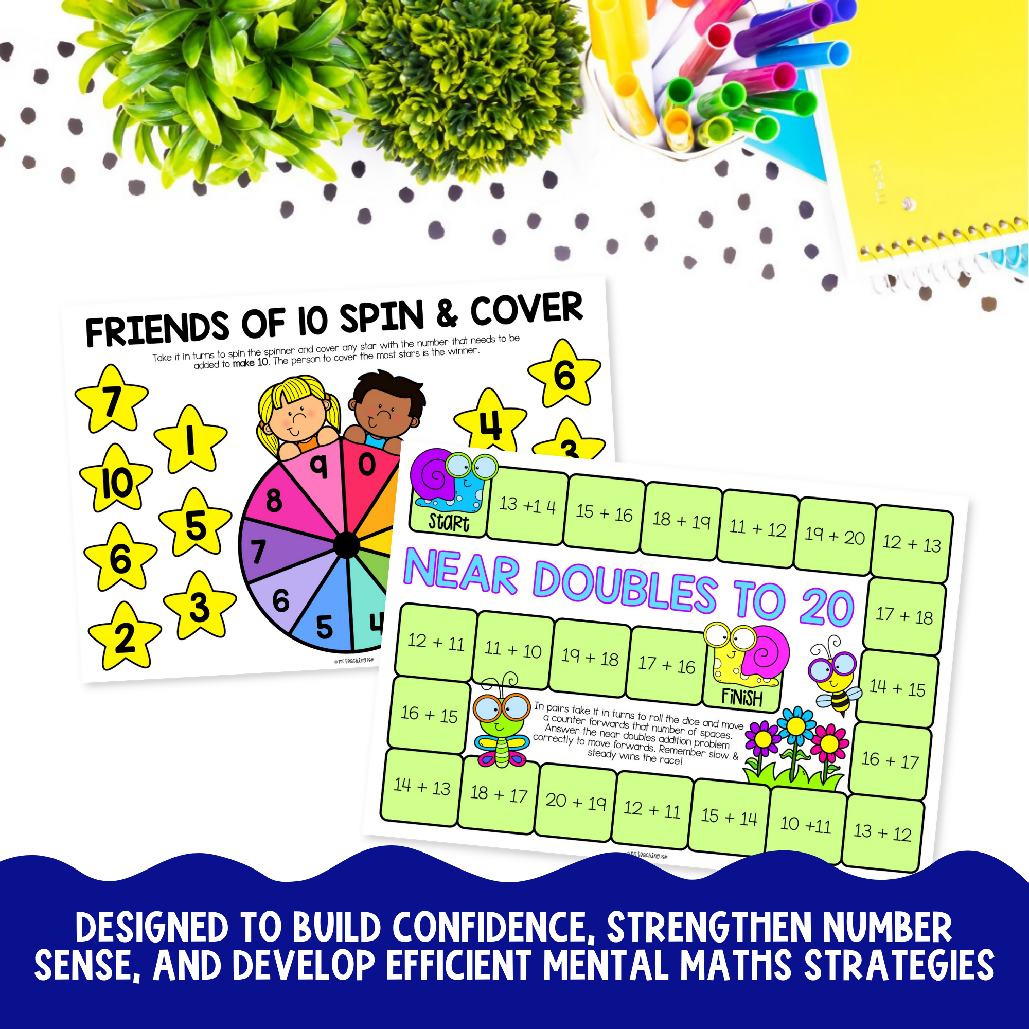 Addition to 20 Board Games | Addition Strategy Games | Math Centers | Addition to 10 & 20 Fluency Practise
