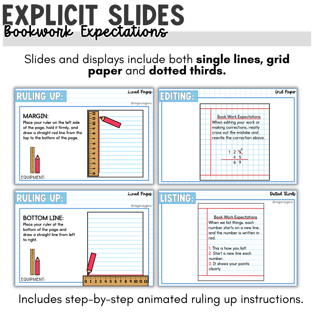 Bookwork and Book Expectations I Explicit Slides and Display Posters I Editable