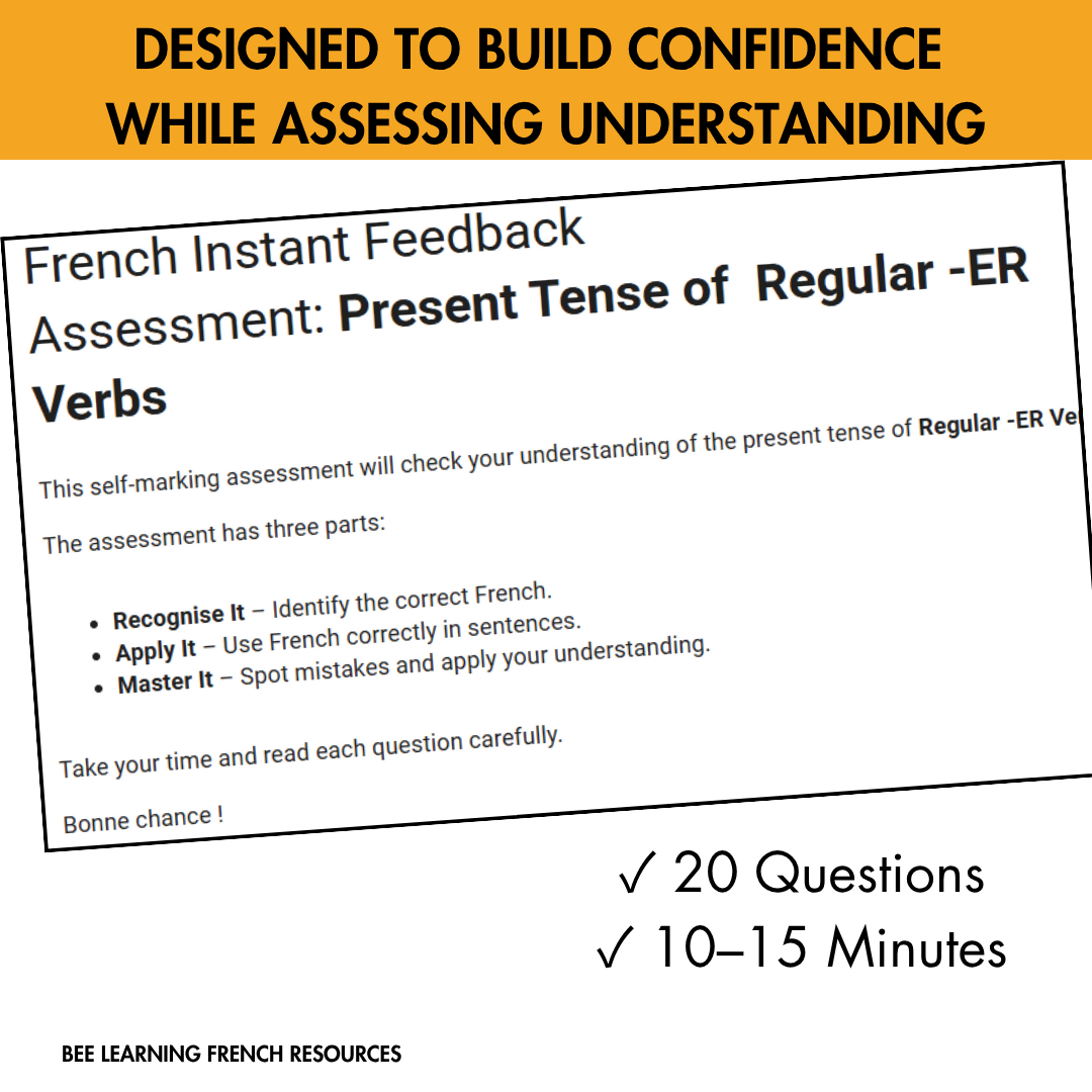 French Regular ER Verbs AssessmeFrench Regular -ER Verbs Present Tense Assessment | Self-Checking Grammar Quiz | Year 7–9nt | Self-Checking French Grammar Quiz