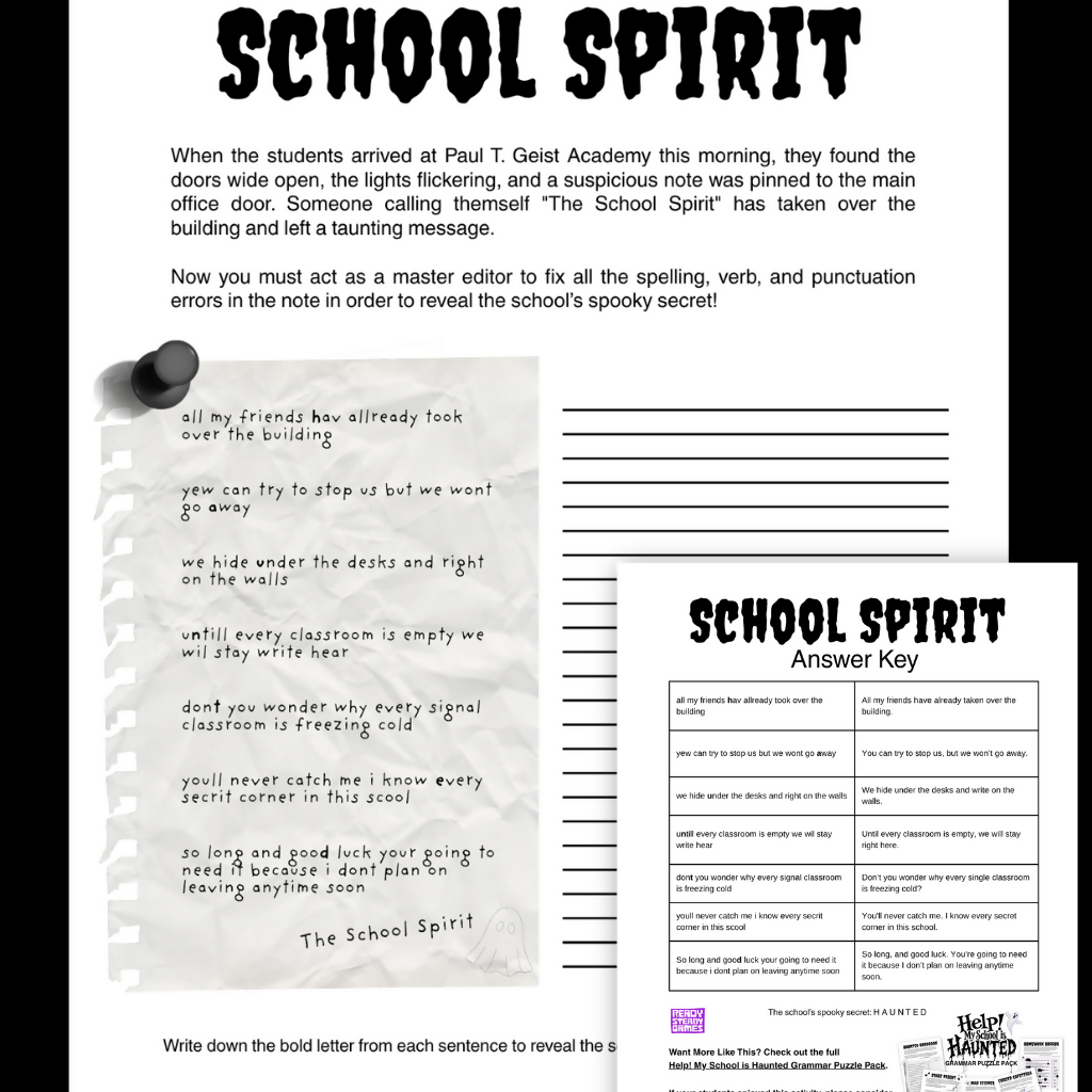 FREE Halloween Fix the Sentences | Grammar Review | Crack the Code Years 5-6