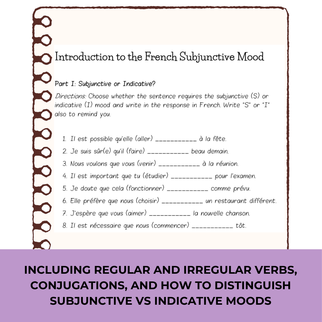 French Subjunctive | Le Subjonctif | Grammar & Writing Activities