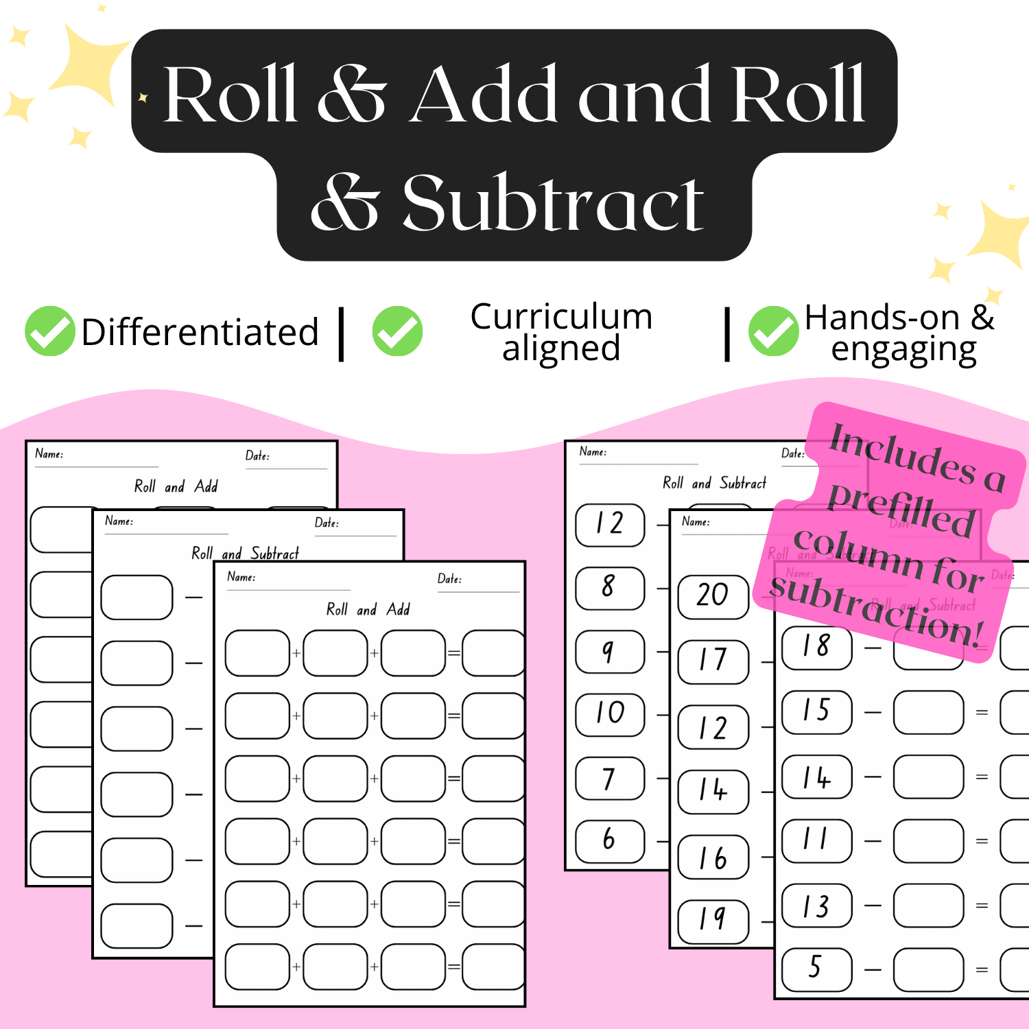 Roll and Add & Subtract Worksheets (Dice Maths Activity/Game) | Now Improved