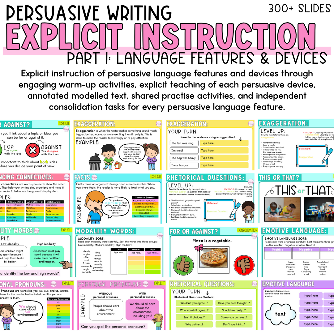 Opinion Writing Language Features & Structure Persuasive Writing Lessons