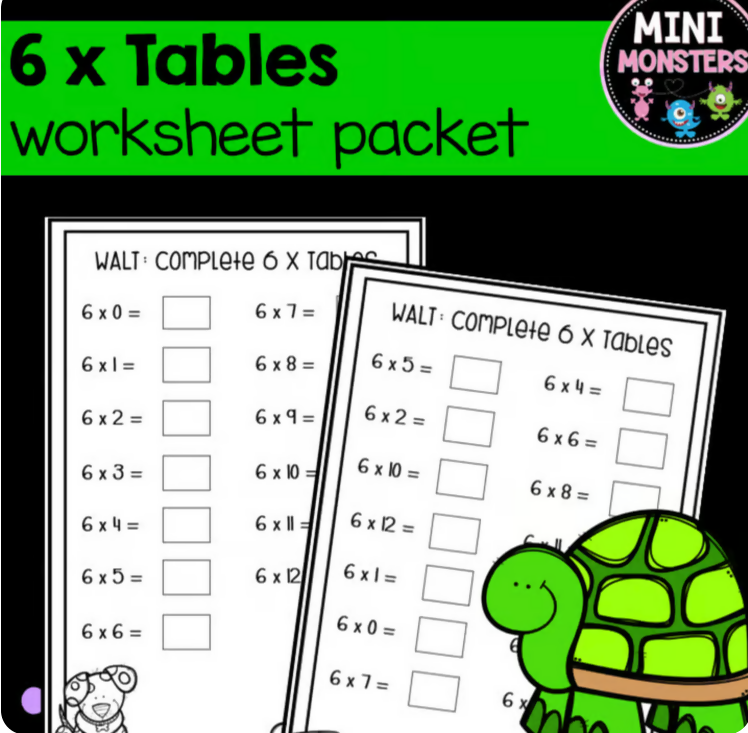 6 Times Tables Worksheets | Year 3 Year 4 | Multiplication Fluency | Australian Curriculum
