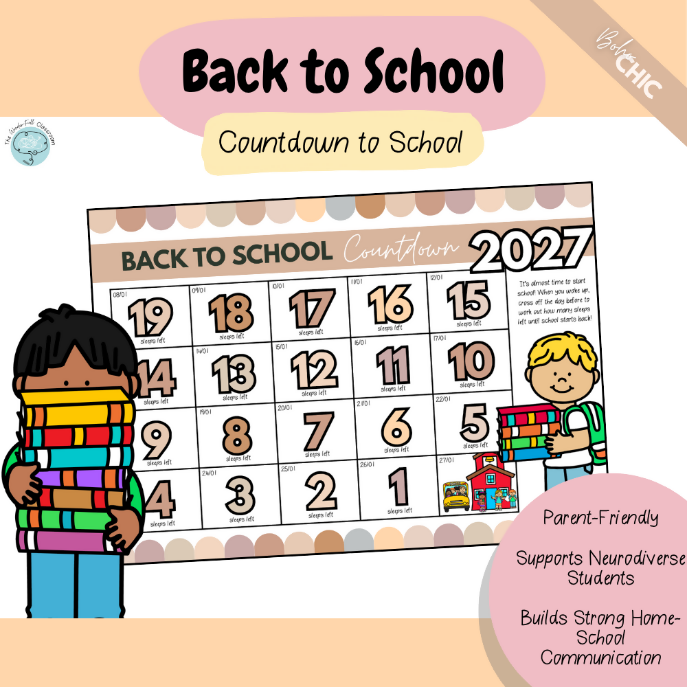 2027 UPDATE: Multiple Colour Themes | Australian Back to School Visual Countdown Calendar