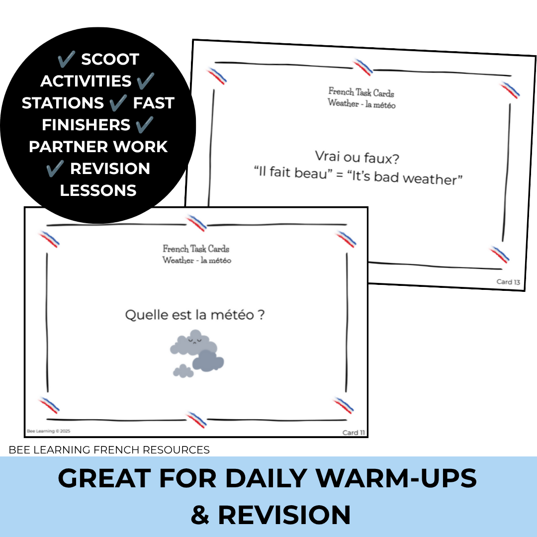 French Weather Vocabulary Activities | La Météo Task Cards & Practice