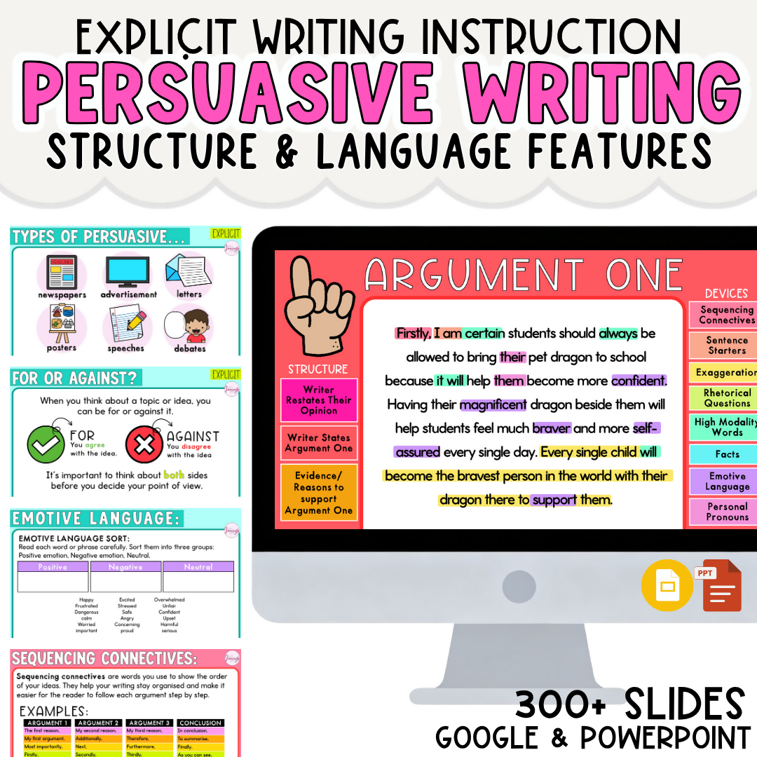 Opinion Writing Language Features & Structure Persuasive Writing Lessons