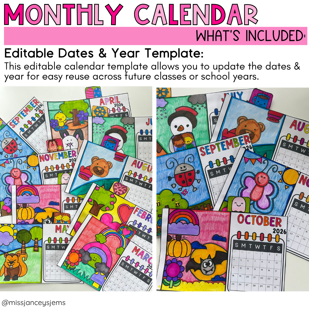 Mother’s Day Gift & Craft from kids | Printable Directed Drawing Present | Editable Monthly Calendar