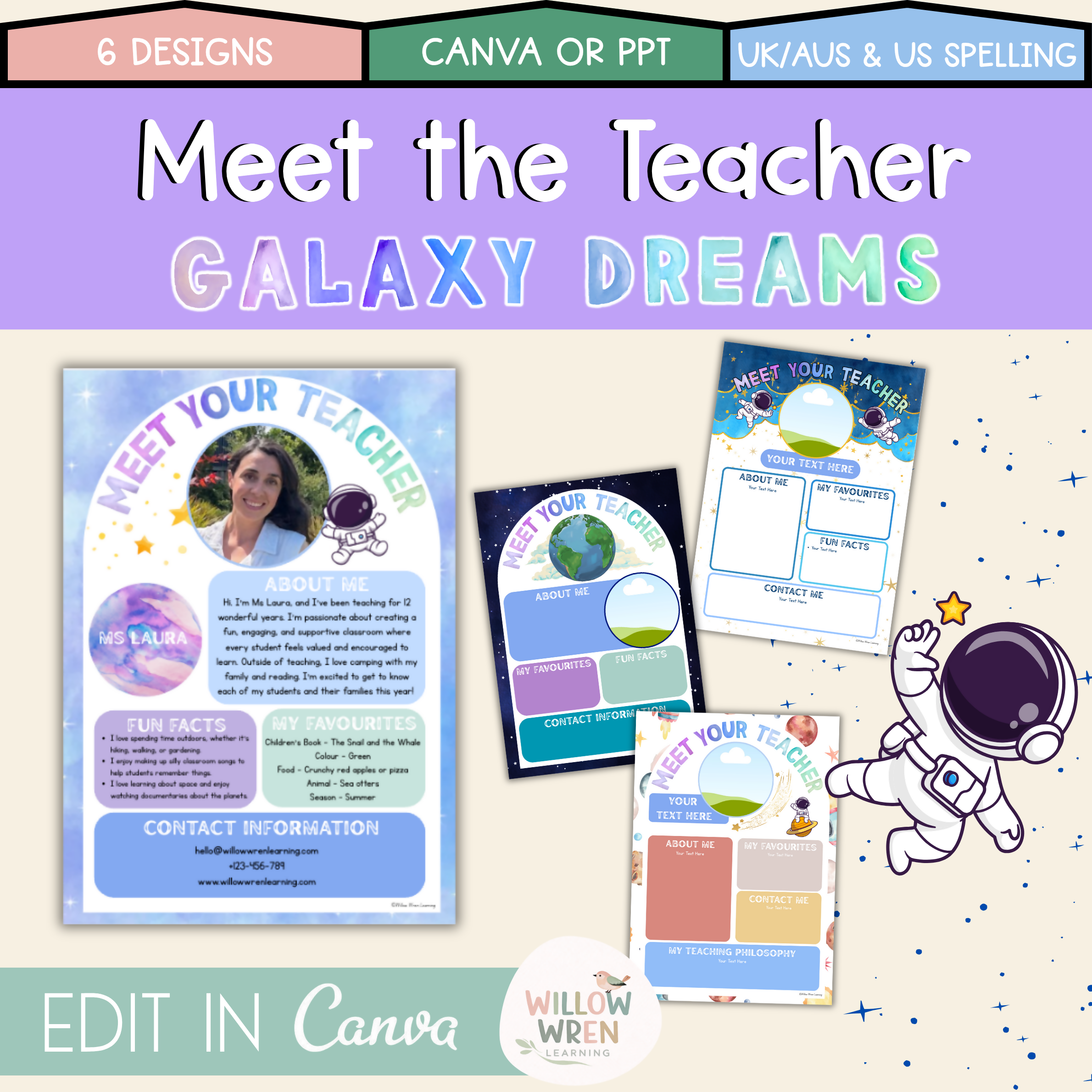 Galaxy Dreams Meet the Teacher Template Editable Back to School Classroom Decor