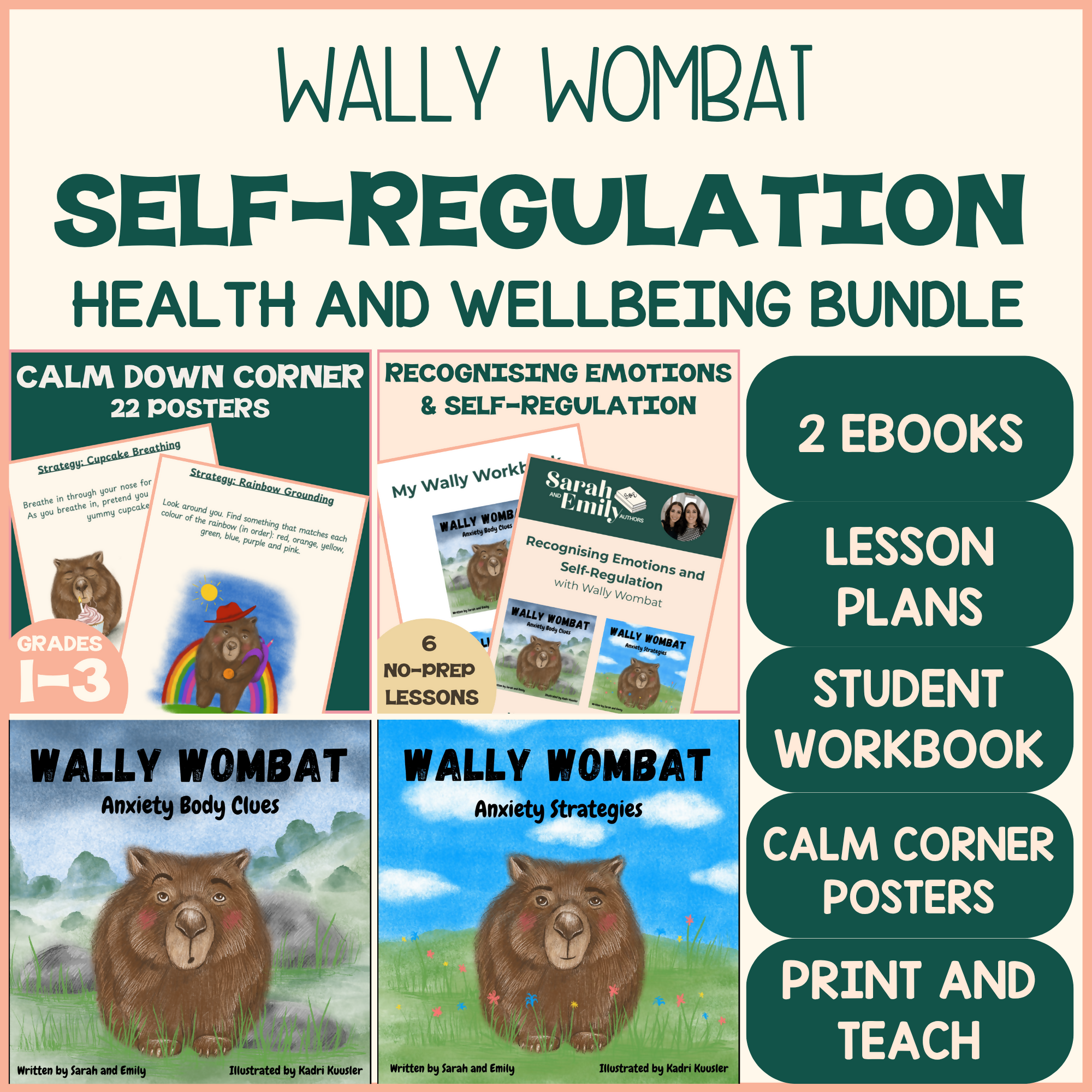 Wally Wombat Self-Regulation Unit for Years 1–3: Two Picture Books, Six Lesson Plans, Student Workbook and 22 Posters