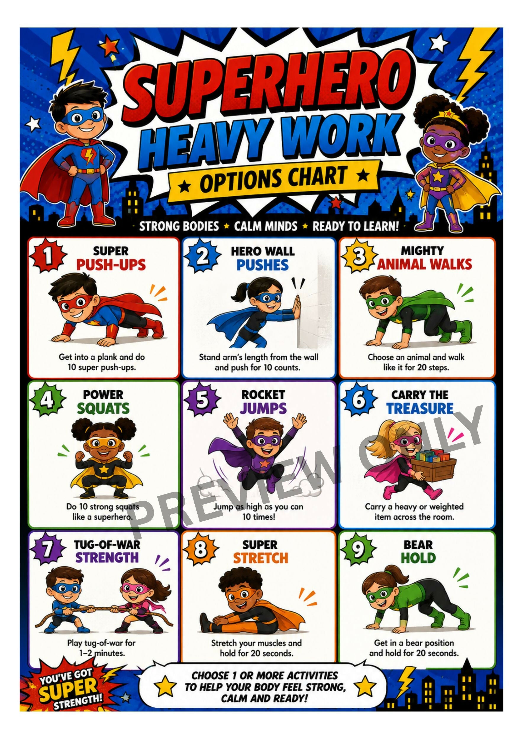 OT Designed - Superhero Heavy Work Chart - Printable