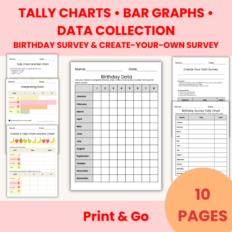 Tally Charts & Graphing Worksheets | Bar Graphs & Birthday Surveys