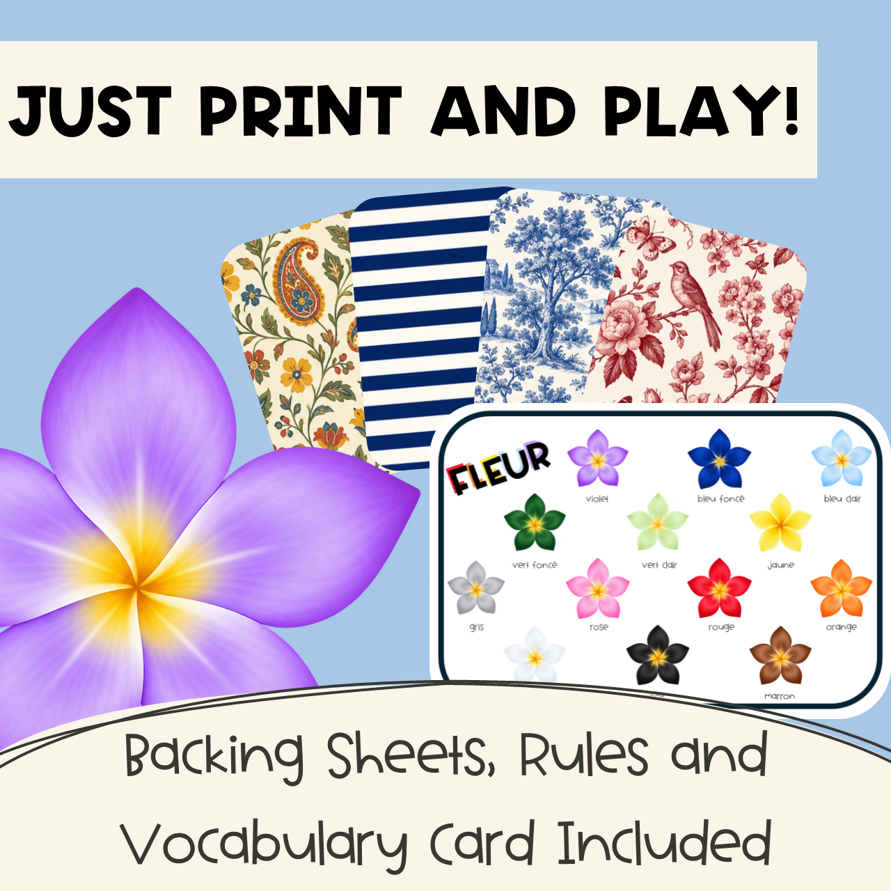 French Colours Card Game | Petal Pairs | Speaking & Matching Activity