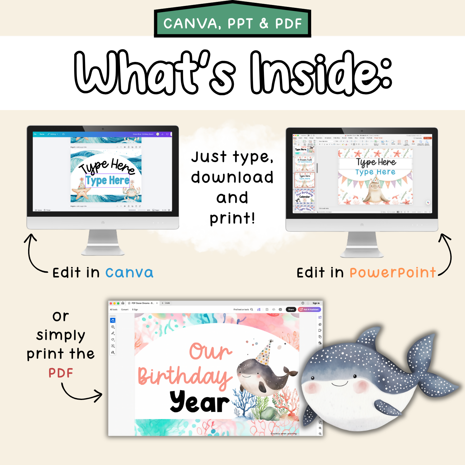 Ocean Blue Birthday Board | Editable Decor Sea Creatures