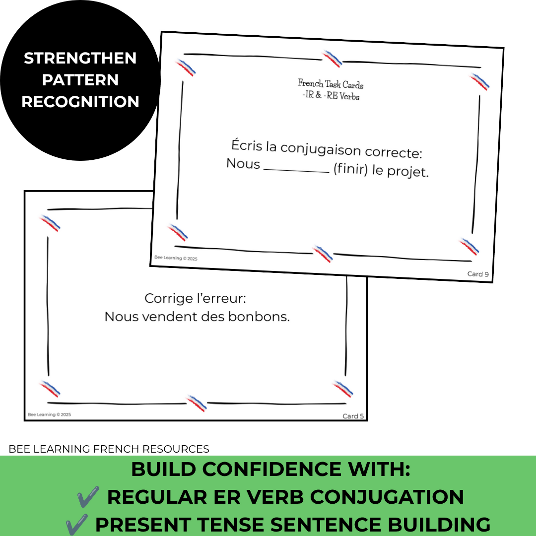French IR & RE Verbs Present Tense Activities | Task Cards & Conjugation