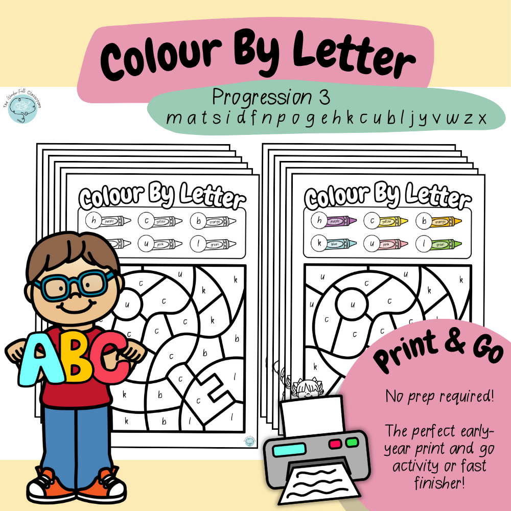 Colour by Letter - matsidfnpogehkcubljyvwzx | Letter Recognition | Print & Go