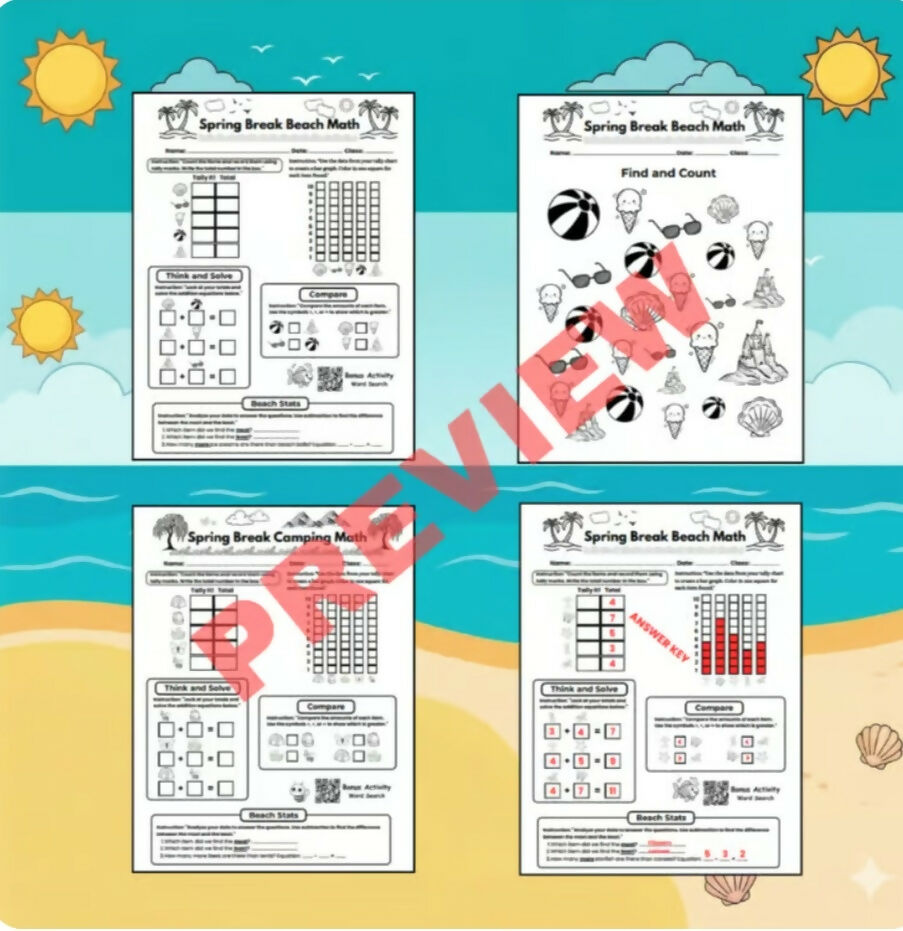 Spring Break Math: Tally and Graphing Beach Activities - Data Analysis