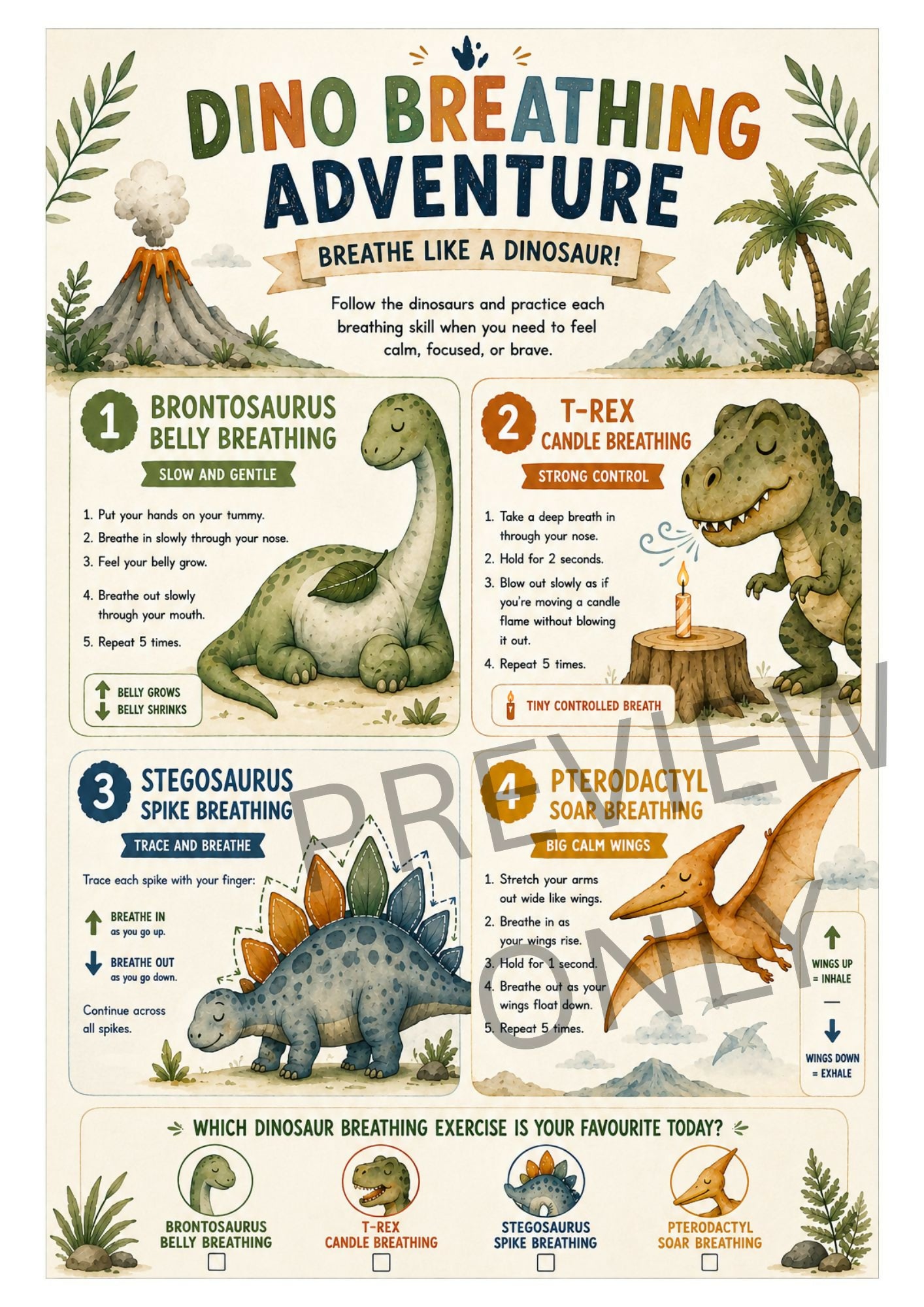 Dinosaur Breathing Chart - Emotional Regulation - Breathing Exercise