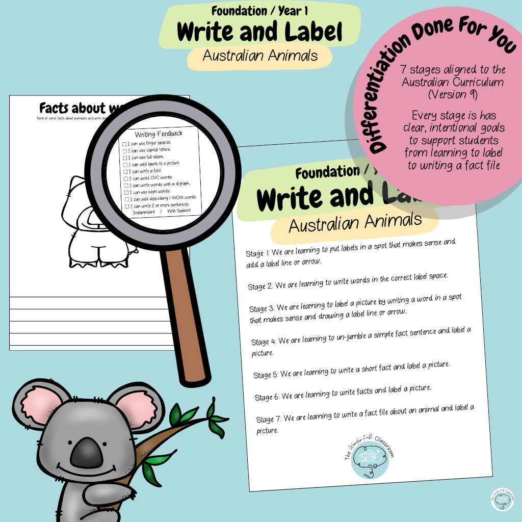 Foundation & Year 1 V9 Differentiated Information Writing - Australian Animals