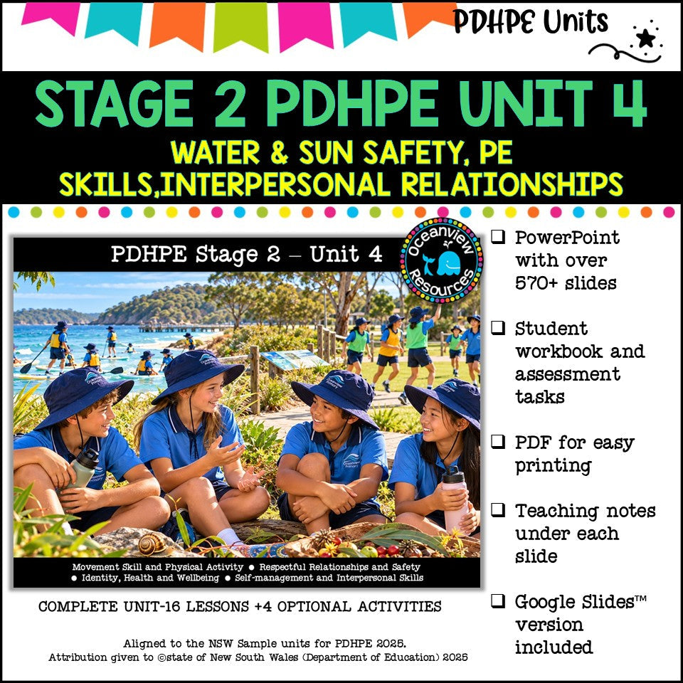 STAGE 2 UNIT 4 NSW Aligned PDHPE water, sun safety, movement skills, identity, interpersonal skills
