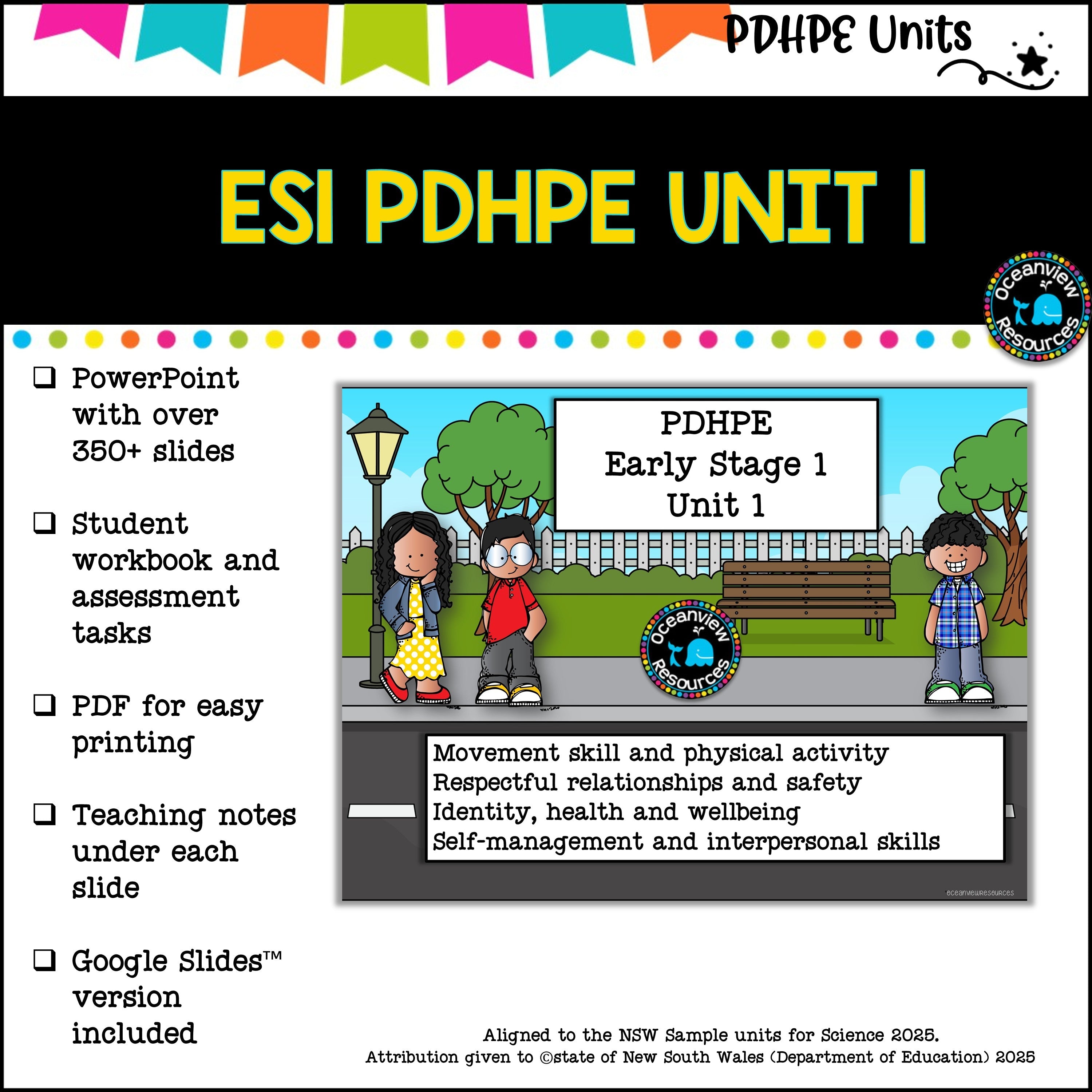 ES1 (kinder) UNIT 1 NSW PDHPE - Movement, Health, Relationships, Safety, wellbeing. identity, physical activity