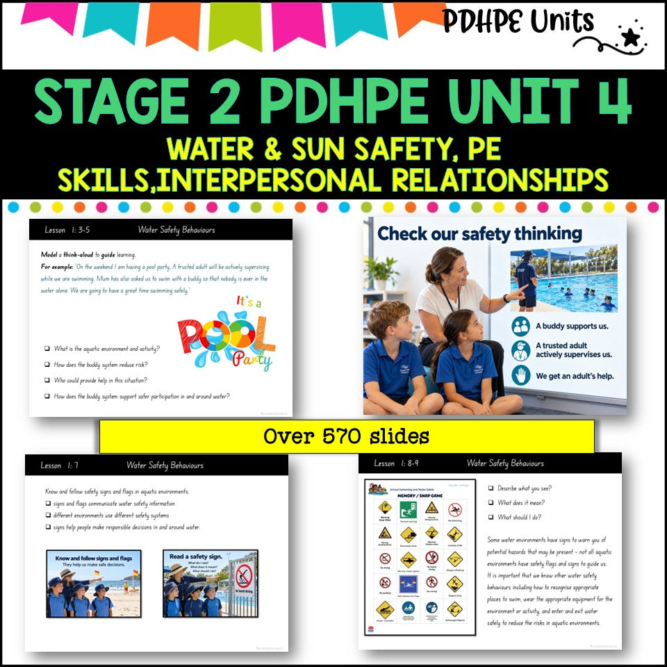 STAGE 2 UNIT 4 NSW Aligned PDHPE water, sun safety, movement skills, identity, interpersonal skills