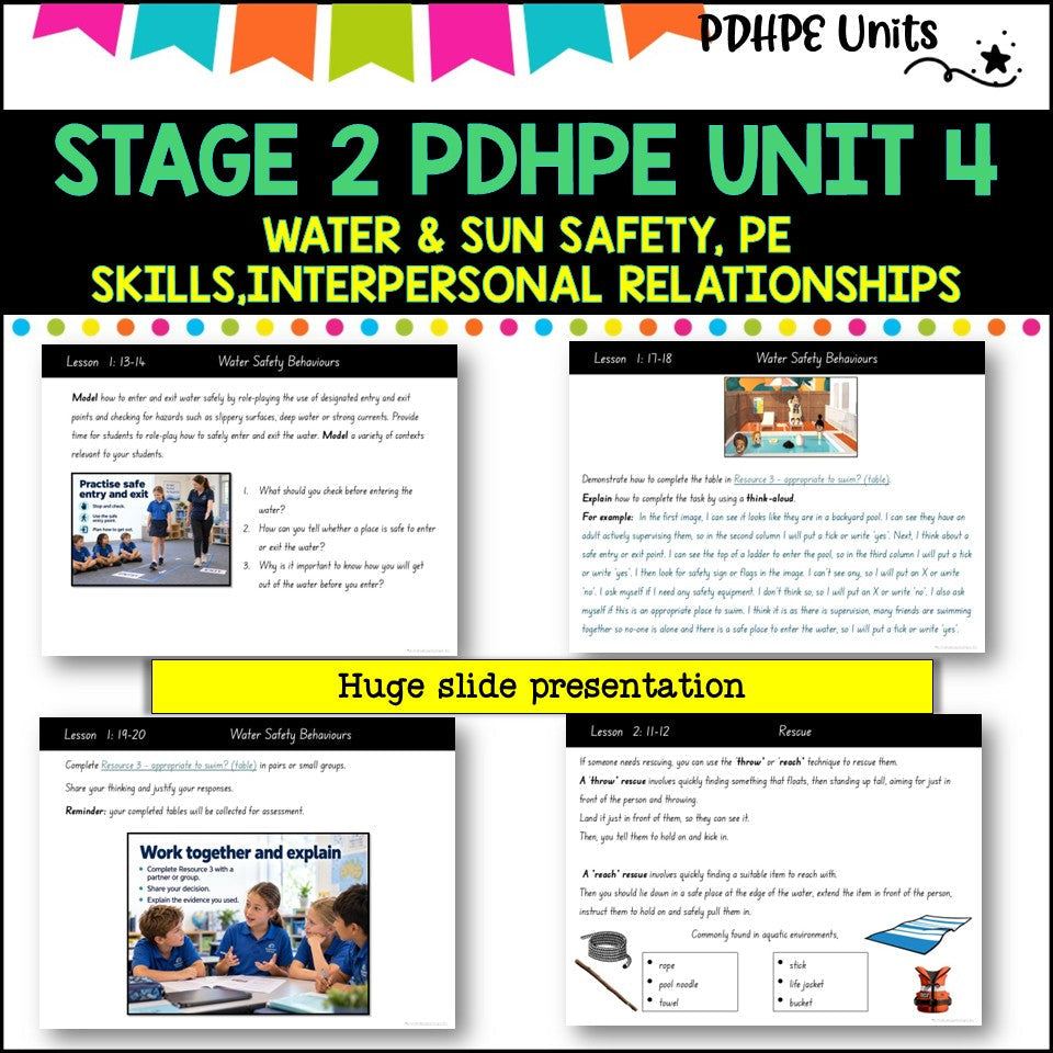 STAGE 2 UNIT 4 NSW Aligned PDHPE water, sun safety, movement skills, identity, interpersonal skills