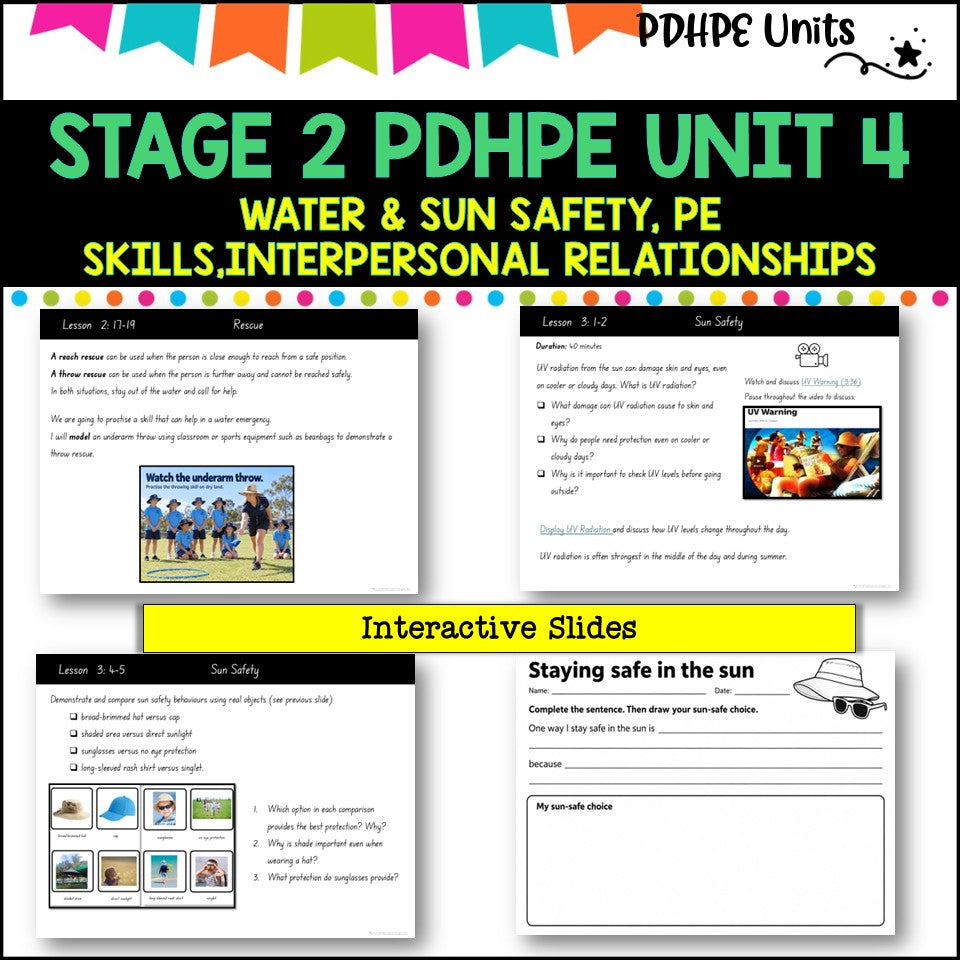 STAGE 2 UNIT 4 NSW Aligned PDHPE water, sun safety, movement skills, identity, interpersonal skills