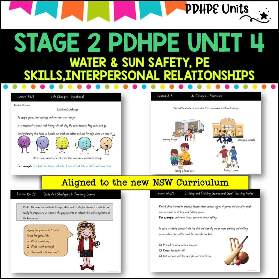 STAGE 2 UNIT 4 NSW Aligned PDHPE water, sun safety, movement skills, identity, interpersonal skills