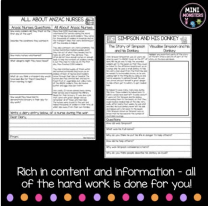 ANZAC Day Worksheets Year 3-5 Australian Curriculum