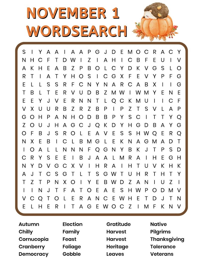 November Reading Comprehension & Activities | Word Search, Crossword, Trivia & Sudoku | Middle & High School