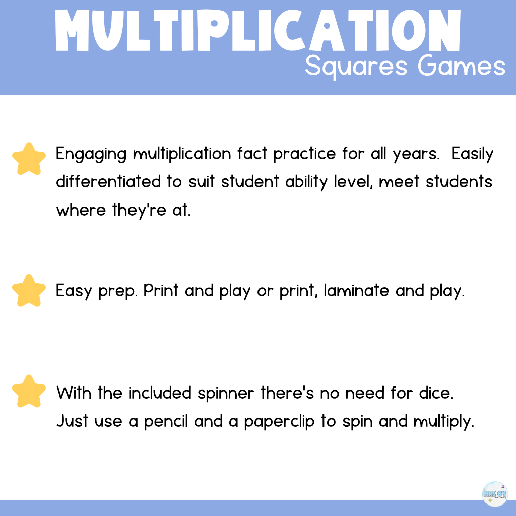 Multiplication Squares Game - Multiplication Fact Practice