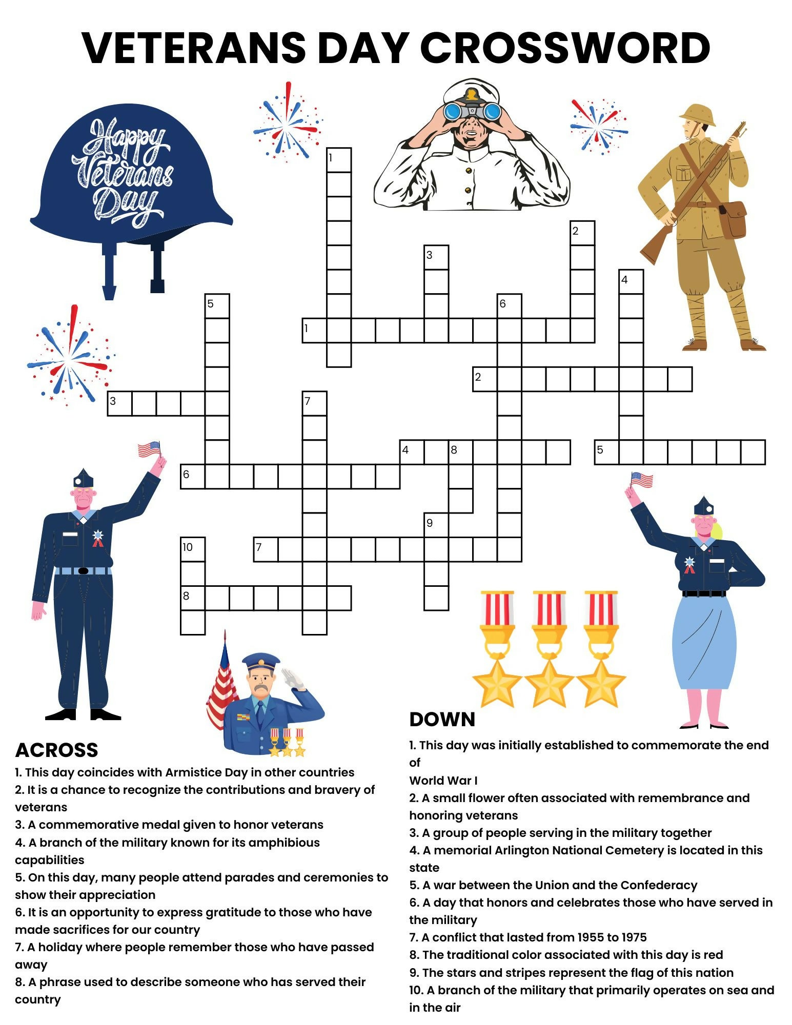 Veterans Day Reading Comprehension & Activities | Trivia, Crossword, Word Search, Timeline & More | Middle & High School