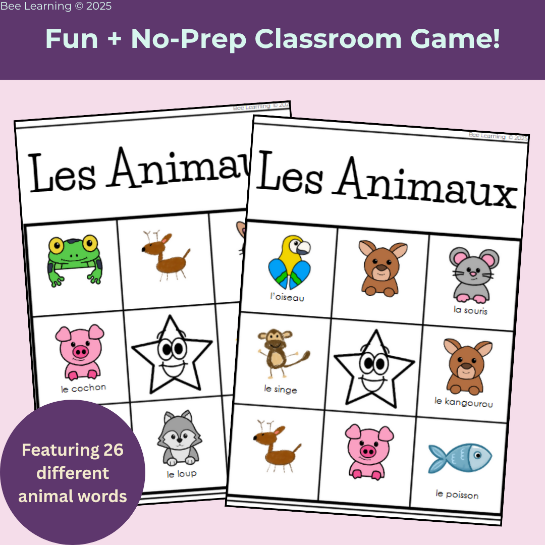 French Les Animaux Jeux Bingo | Animal Vocabulary Game | Year 7–8