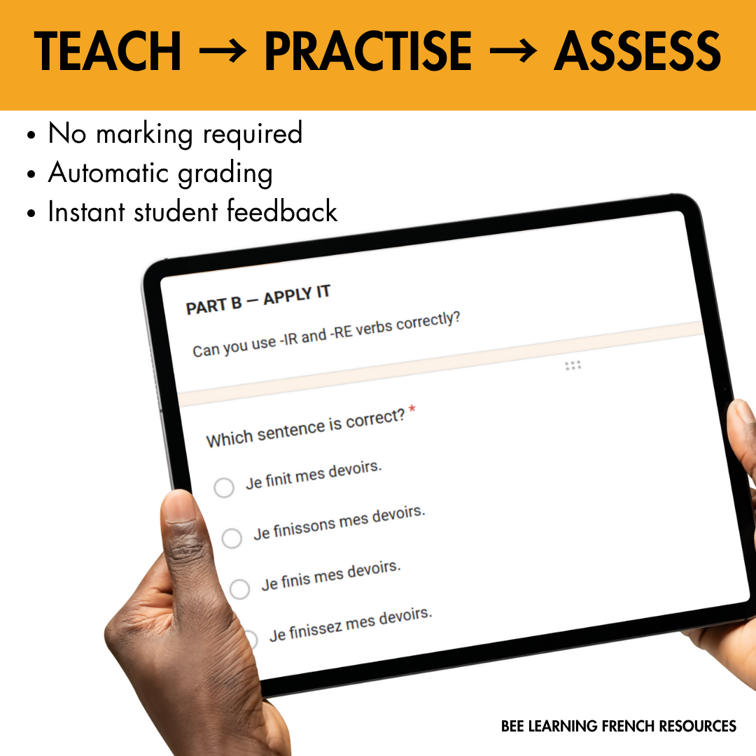 French -IR and -RE Verbs Assessment | Self-Marking Google Forms Quiz