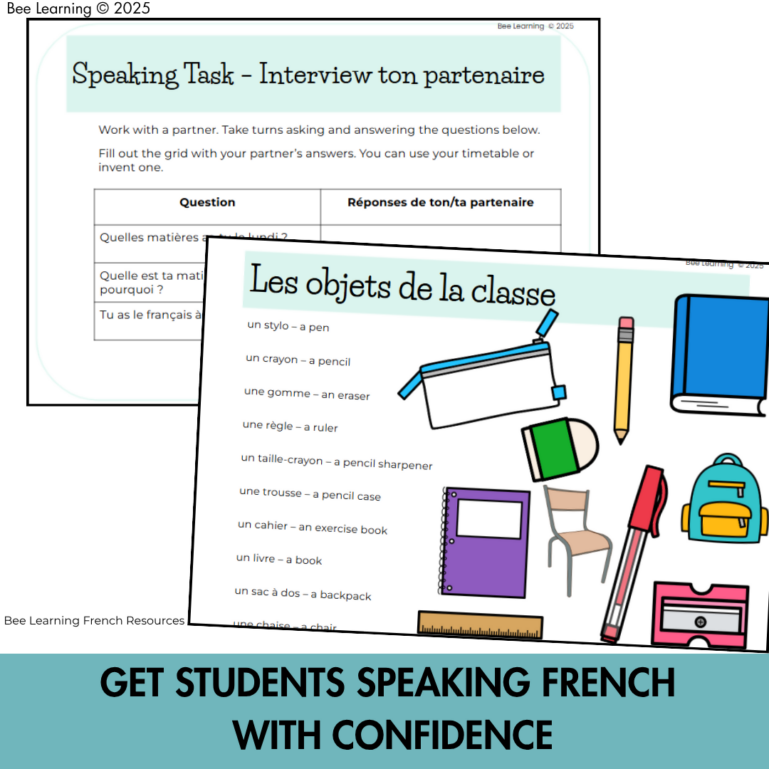 French School Unit: À l’école | Beginner Vocabulary & Speaking Activities | Year 7–8