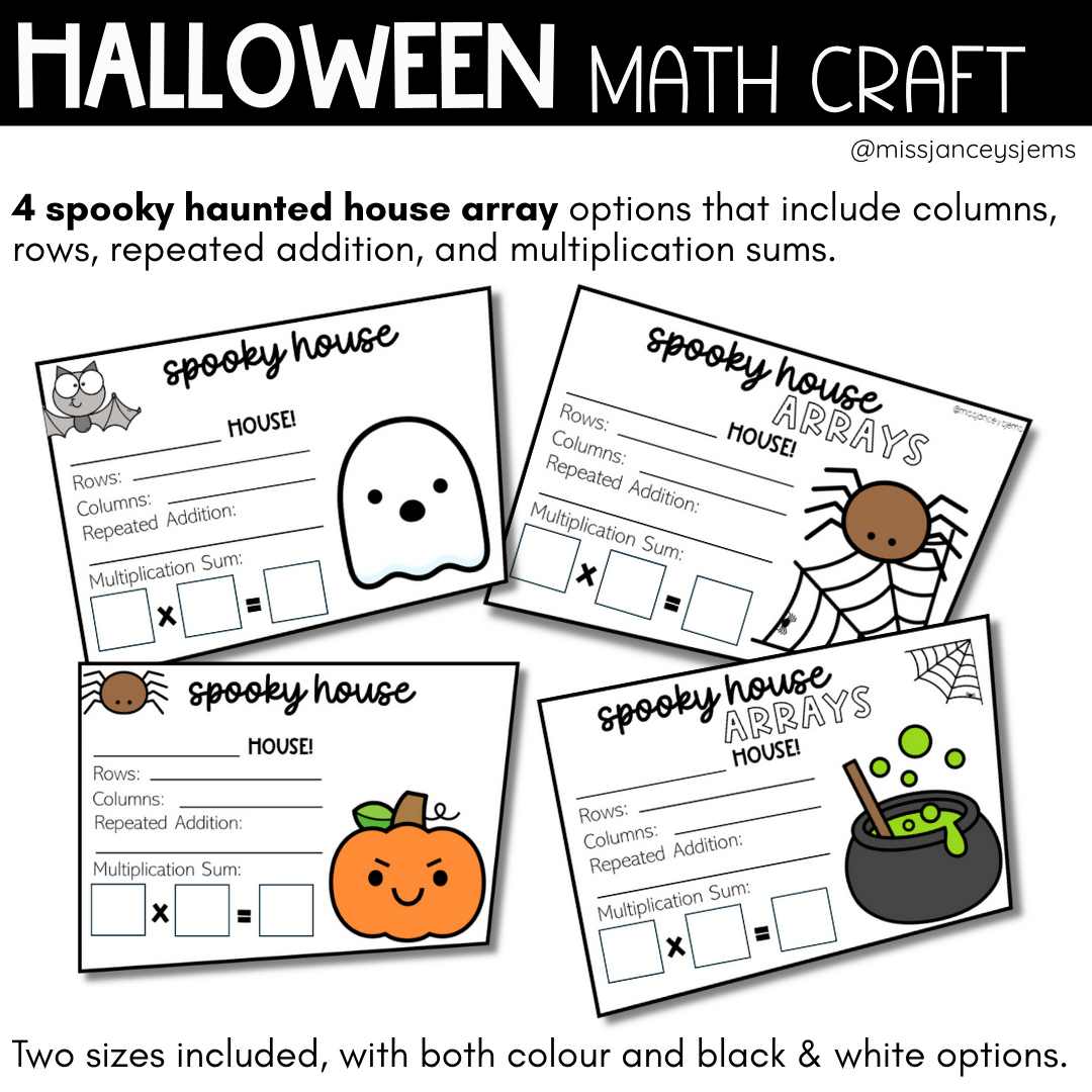 Halloween Maths Craft & Multiplication Activities | Arrays, Repeated Addition, Multiplication Task Cards, October Craft & Classroom Bulletin Board Display