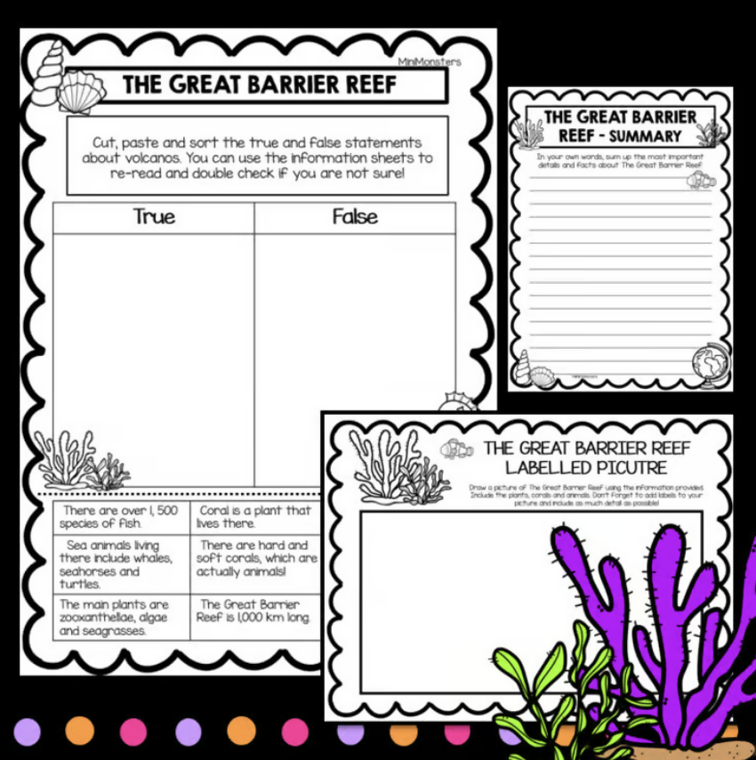 Great Barrier Reef Worksheets Years 2–4 HASS and Reading Groups Australian Curriculum Aligned