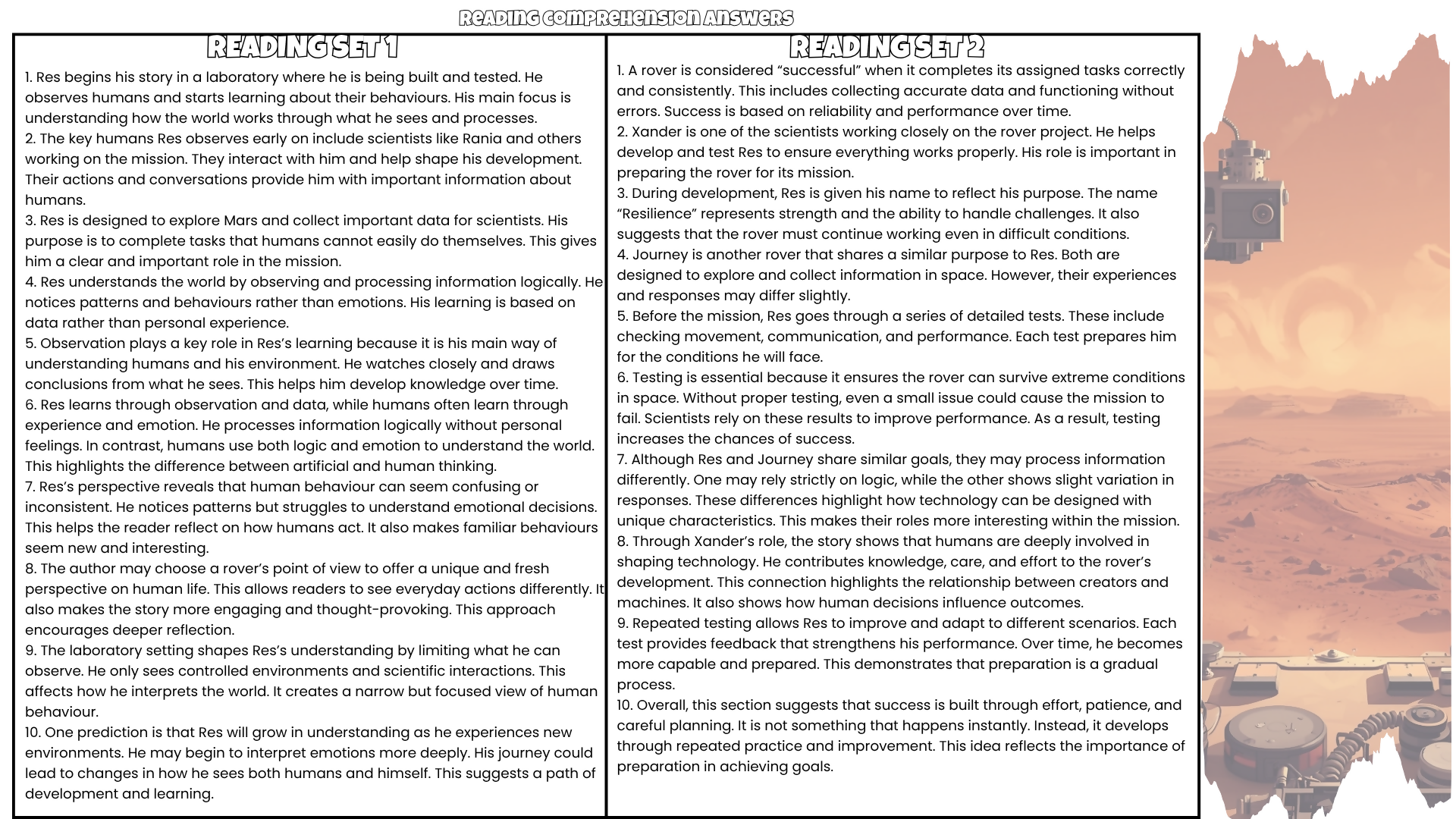 A Rover’s Story Comprehension Questions and Answer Key PDF | Jasmine Warga Novel Worksheets for Grades 4–6