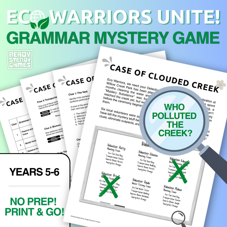 Eco Warrior Grammar Mystery Game | Eliminate the Suspects | Years 5-6