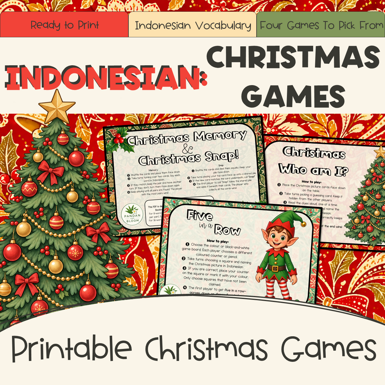 Indonesian Christmas Games | Memory, Snap, Guessing Cards & Five in a Row