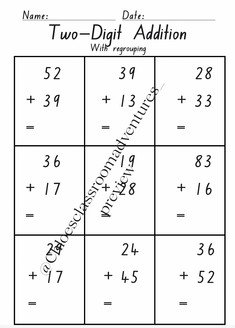 Two-Digit Addition Worksheet Bundle (6 Pages) | Curriculum Aligned