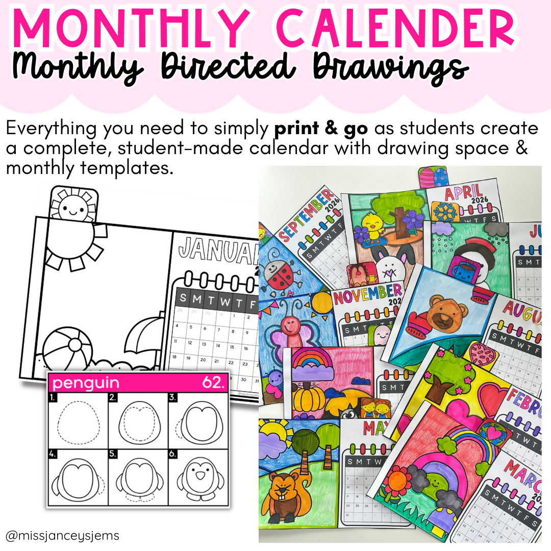 Mother’s Day Gift & Craft from kids | Printable Directed Drawing Present | Editable Monthly Calendar