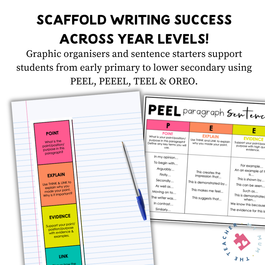 Paragraph Writing: PEEL, PEEEL, TEEL, OREO Graphic Organisers